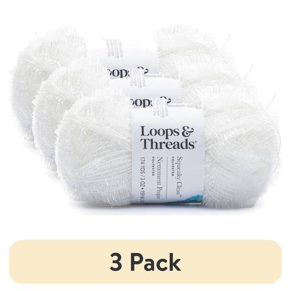 (3 pack) Squeaky Clean Sparkle Yarn by Loops & Threads - Yarn for Knitting - Crochet - Weaving - and Arts & Crafts - White - Polyester - 3 oz