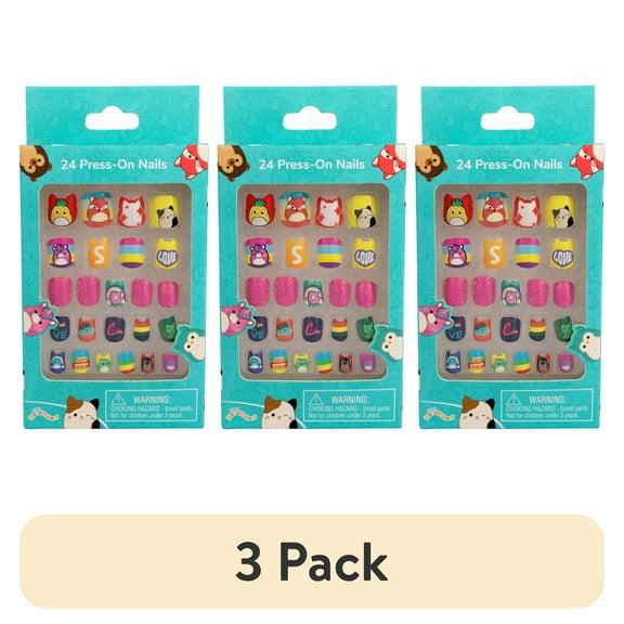 (3 pack) Squishmallows Press-On Nails, Multiple Colors, 24 Pieces