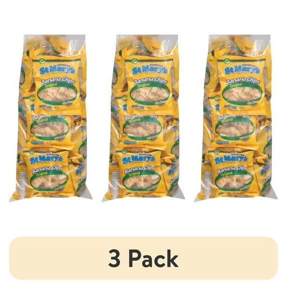 (3 pack) St Mary's Nice & Crunchy Original Banana Chips, 1.06 oz, 20 count