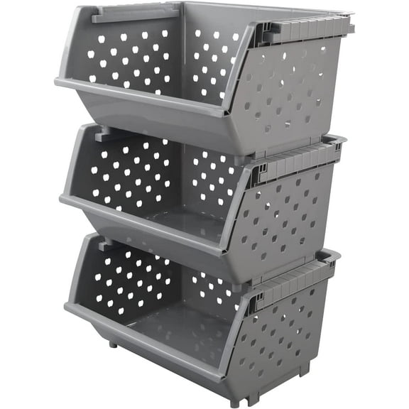 3-pack Stackable Storage Baskets, Plastic Stacking Organizer Bins