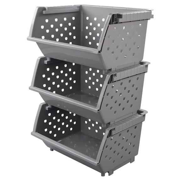 3-pack Stackable Storage Baskets, Plastic Stacking Organizer Bins