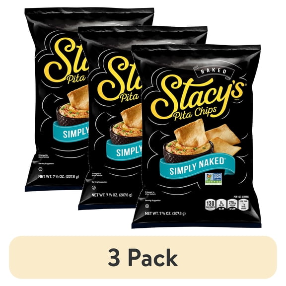 (3 pack) Stacys No Artificial Colors or Flavors Sea Salt Pita Chips Bag, 7.33 oz