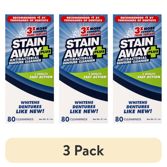 (3 pack) Stain Away Plus Denture Cleanser 8.1 Ounce