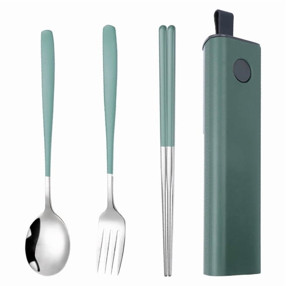 3 pack Stainless Steel Camping Utensils, Silverware Cutlery Set For Lunch Box, Reusable Portable, Light green silver