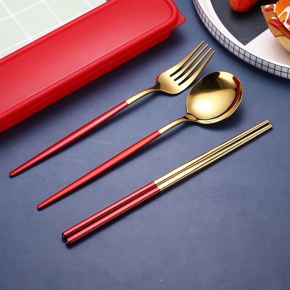 3 pack Stainless Steel Reusable Travel Cutlery Set,chopsticks and Fork and Spoon Set for Picnic, Lunch Box for man