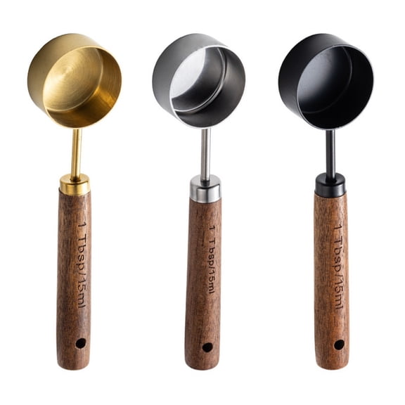 3 pack Stainless Steel & Wood 1 Teaspoon Scoop Coffee Measuring Scoop 1Tablespoon Measuring Spoon Perfect for Coffee, Tea, and More