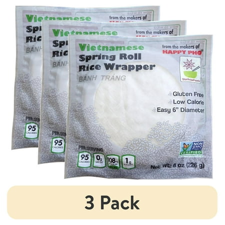 (3 pack) Star Anise Foods, Vietnamese White Rice Spring Roll Wrapper, Gluten Free Non GMO, 8oz