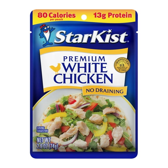 (3 pack) StarKist Premium White Chicken, Gluten Free, 13g Protein, 2.6 oz Pouch