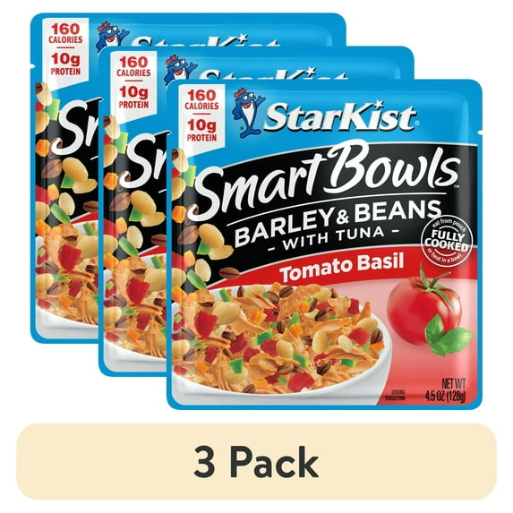 (3 pack) StarKist Smart Bowls Tomato Basil Barley and Beans with Tuna, 10g Protein, 4.5 oz Pouch
