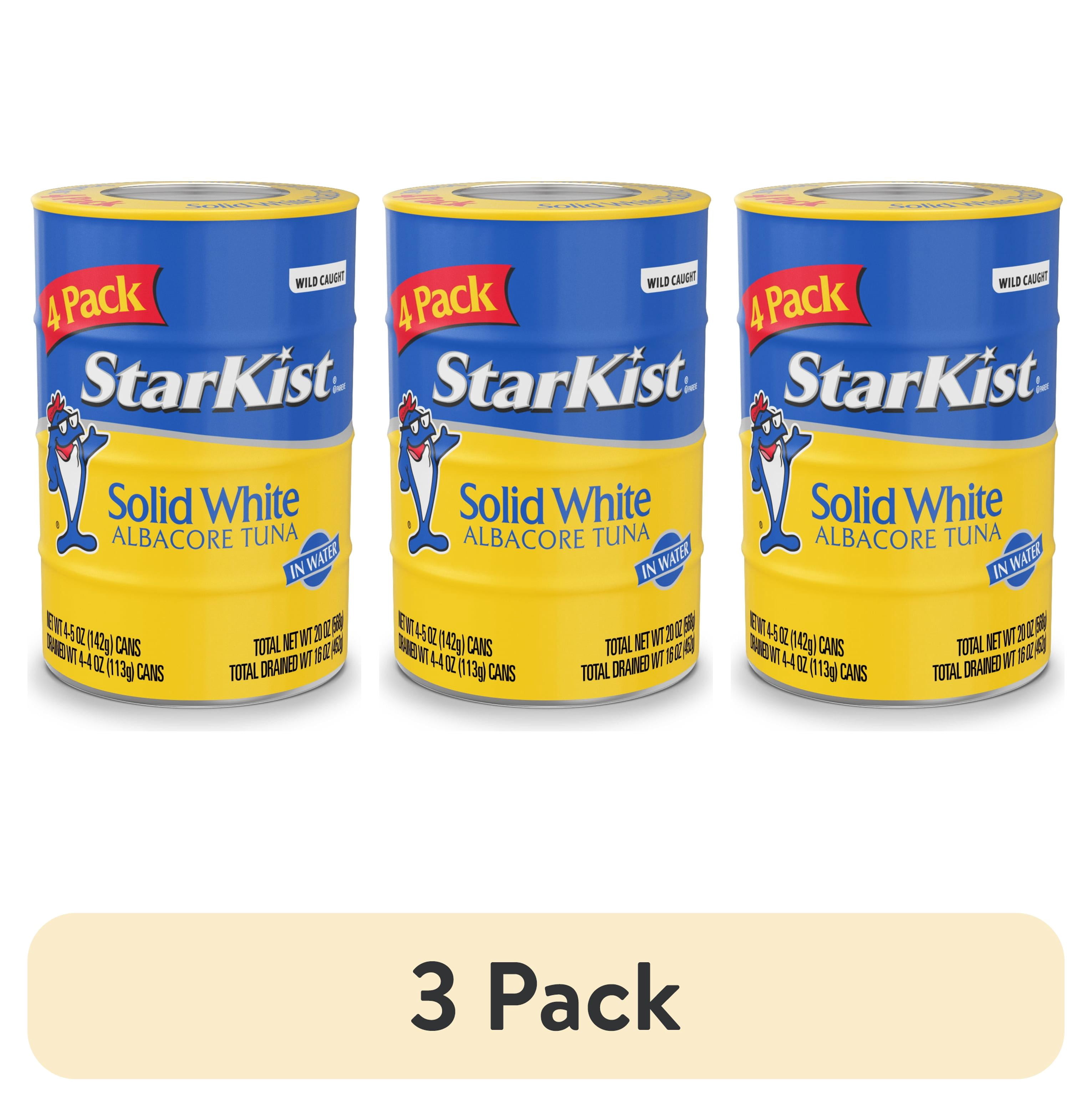 (3 pack) Starkist Solid White Albacore Tuna In Water 25% Less Sodium, Wild Caught, 26g Protein, 5 oz, 4 Cans