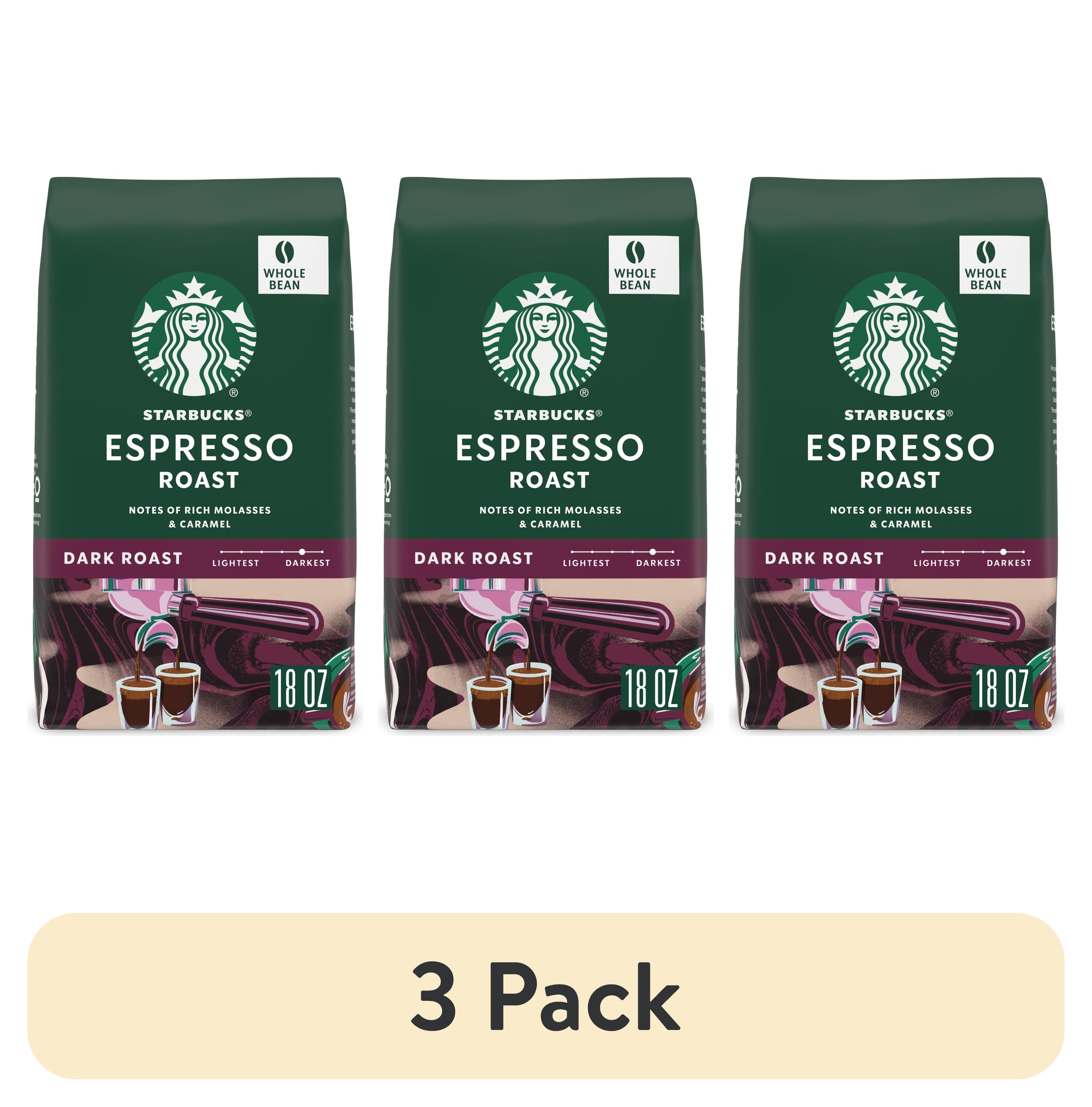 (3 pack) Starbucks Espresso Roast, Whole Coffee Beans, Dark Roast Hot or Iced Coffee, 18 oz