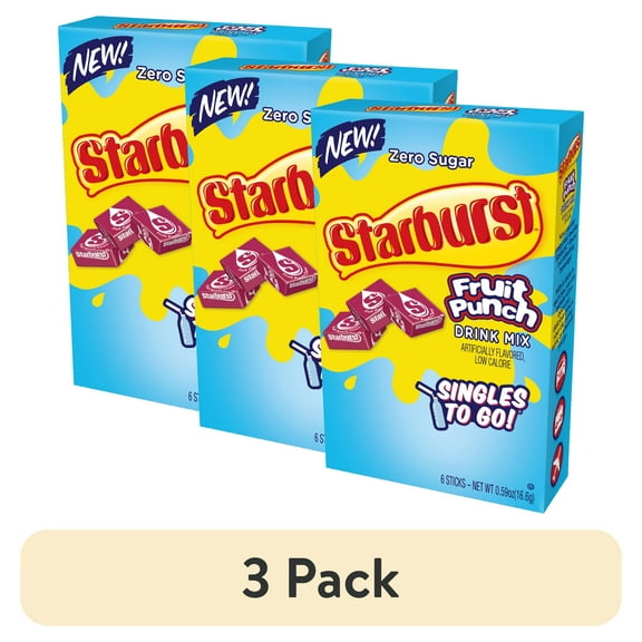 (3 pack) Starburst 6ct Fruit Punch Drink Mix, Sugar-Free On-The-Go Drink Mix, 0.59oz (16.4g), 6 Count