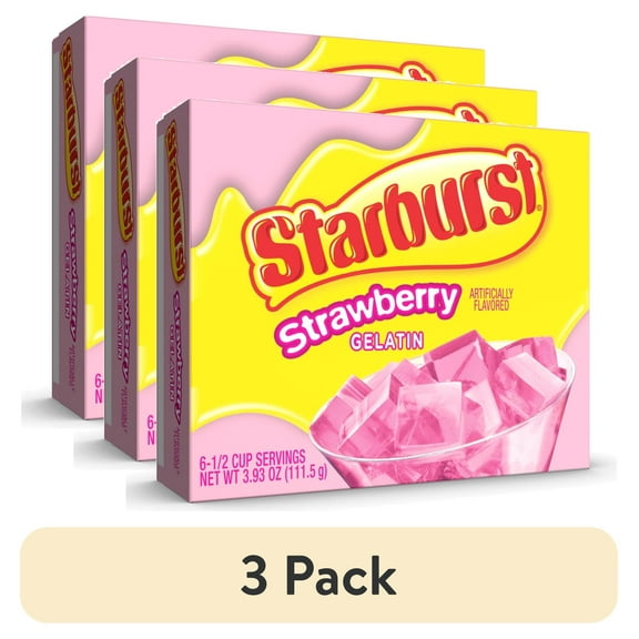 (3 pack) Starburst All Pink Strawberry Gelatin Dessert Mix, Fat-free, 6 Servings, 3.93 oz Cardboard Box