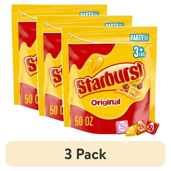 (3 pack) Starburst Original Fruit Chewy Candy Party Size 50 Ounce Resealable Bag
