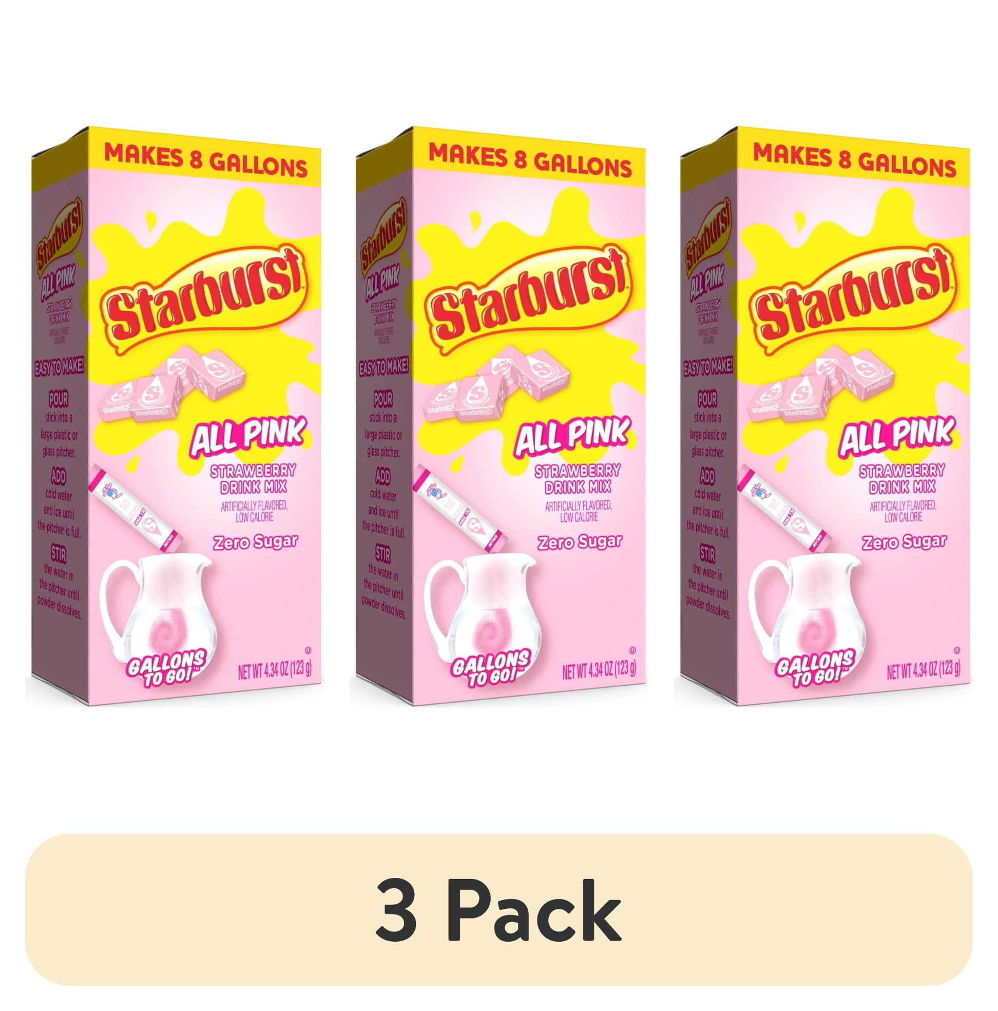 (3 pack) Starburst Zero Sugar Gallons-to-Go Powdered Drink Mix, All Pink Strawberry, 8 Count Gallon Pitcher Packets