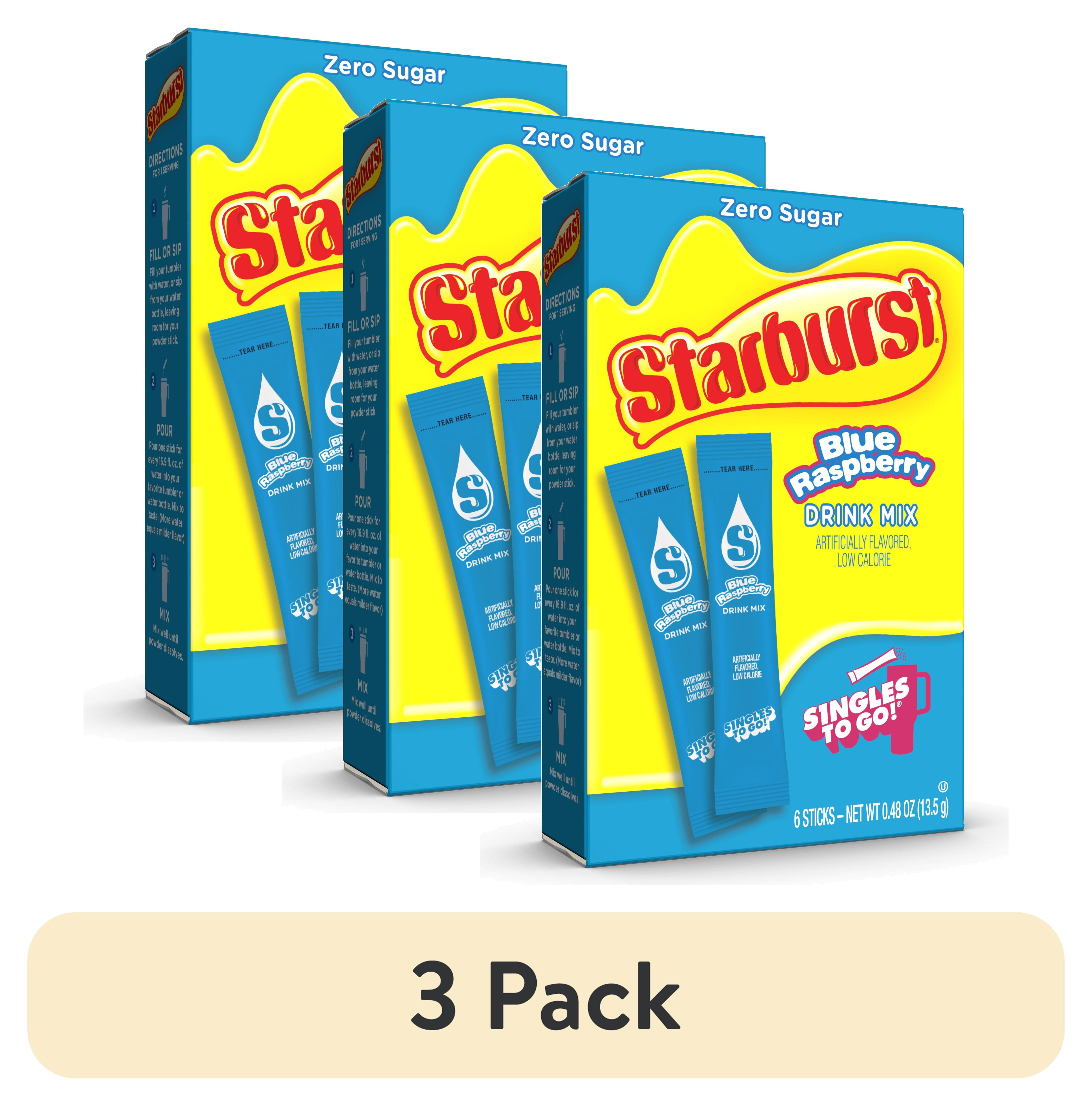 (3 pack) Starburst Zero Sugar Singles-to-Go Powdered Drink Mix, Blue Raspberry, 6 Count Packets