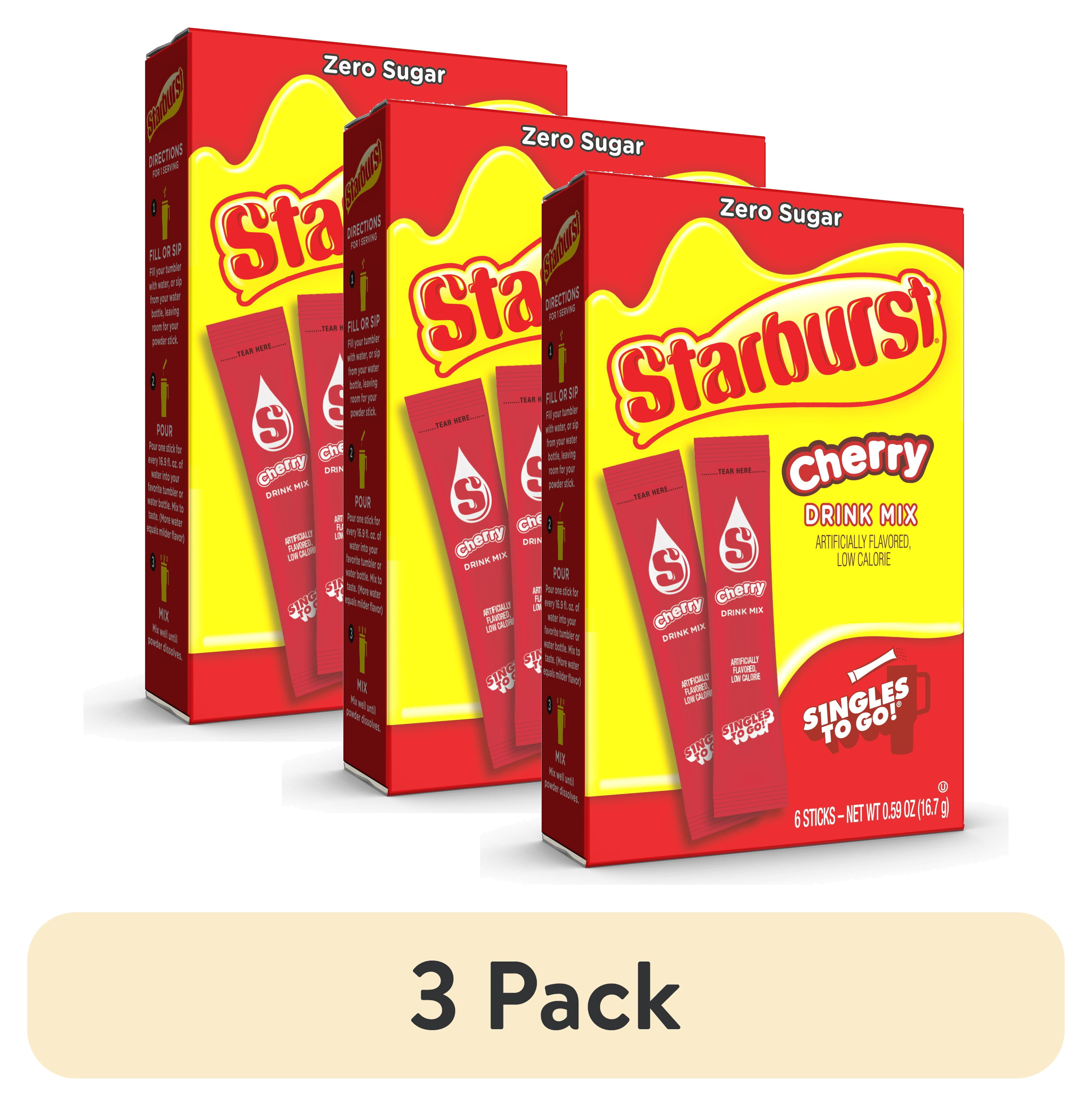 (3 pack) Starburst Zero Sugar Singles-to-Go Powdered Drink Mix, Cherry, 6 Count Packets