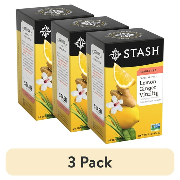 (3 pack) Stash Tea, Lemon Ginger Herbal Tea, 20 Ct