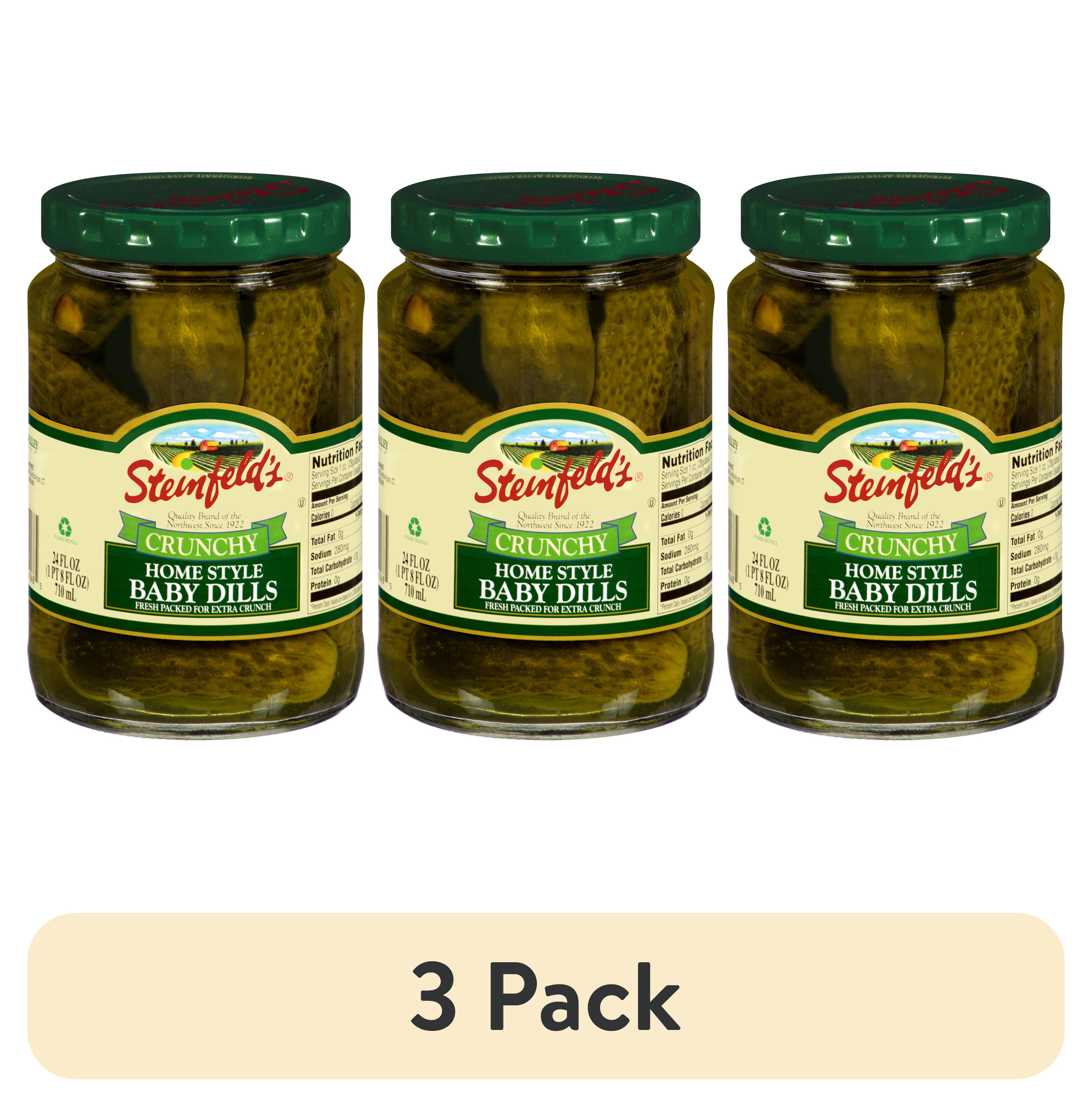 (3 pack) Steinfeld's Dairy-Free Whole Baby Dill Pickles, Gluten-Free, Mild, 24 fl oz Jar