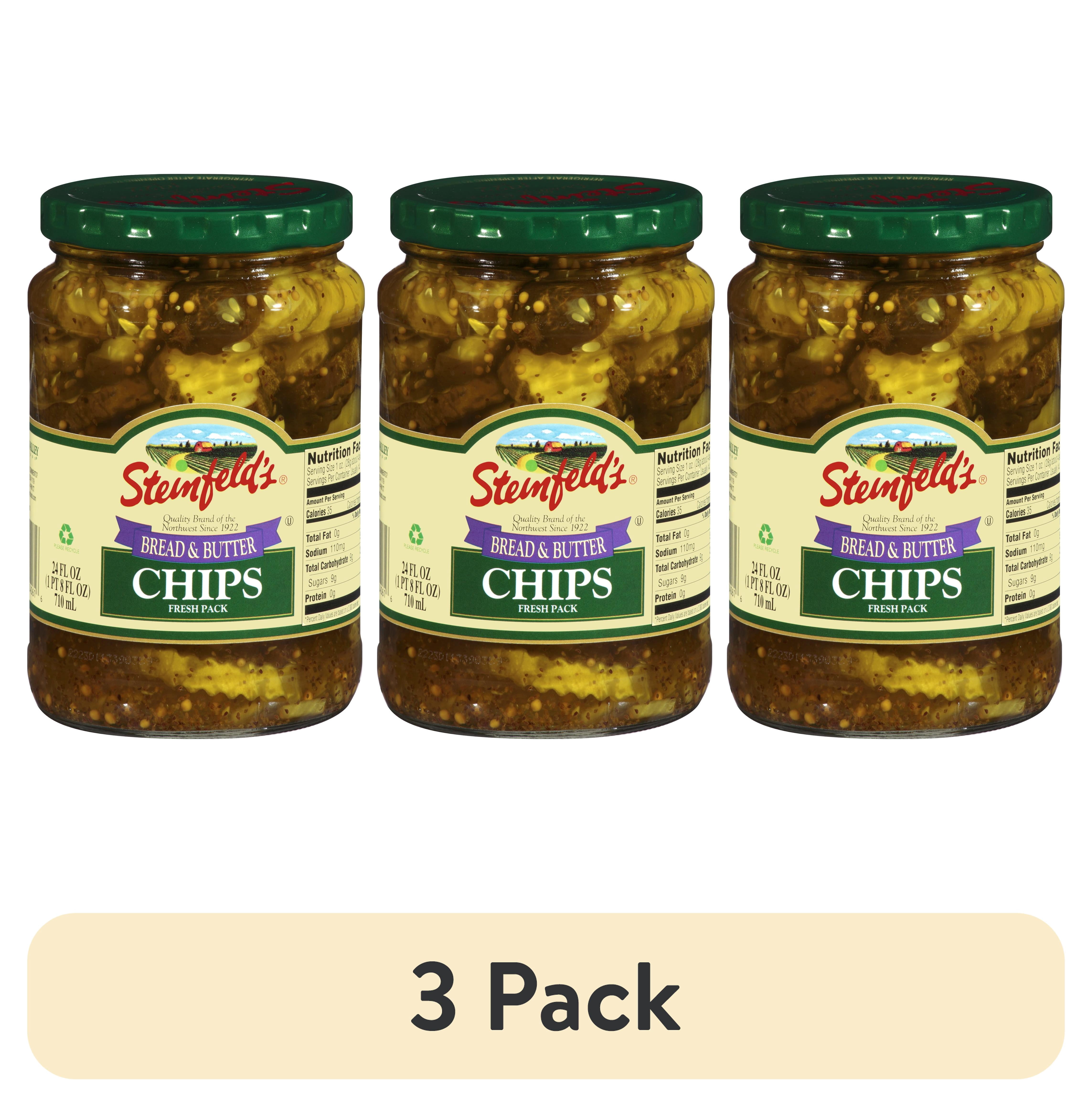 (3 pack) Steinfeld's Sliced Bread & Butter Chips, Gluten-Free, Mild Spice, 24 fl oz Jar