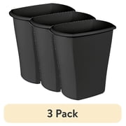 (3 pack) Sterilite Large Kitchen Trash Can, 10 Gallon Plastic Garbage Bin with No Lid, Black