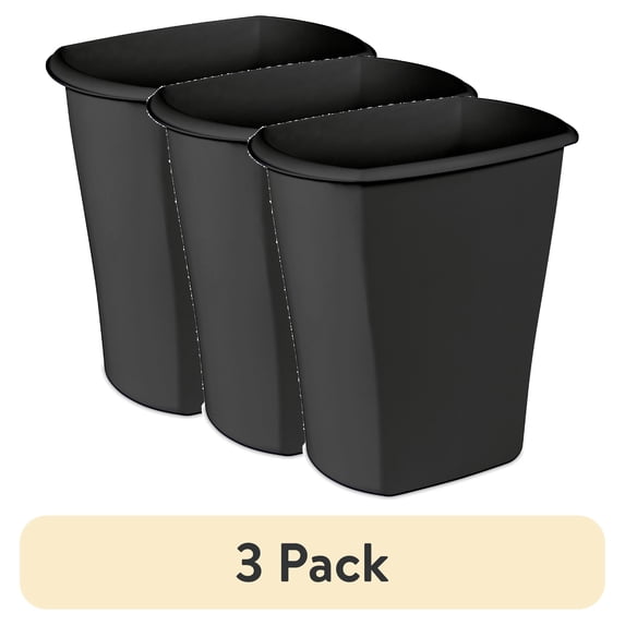 (3 pack) Sterilite Kitchen Trash Can, 10 Gallon Plastic Garbage Bin with No Lid, Black