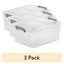 (3 pack) Sterilite 12.7 Qt. Clear Plastic Modular ID Latch Box, Gray Latches with Clear Lid