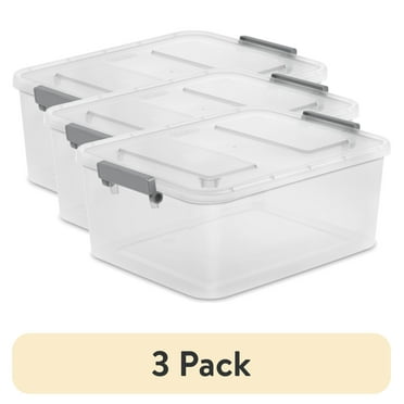(3 pack) Sterilite 12.7 Qt. Clear Plastic Modular ID Latch Box, Gray Latches with Clear Lid