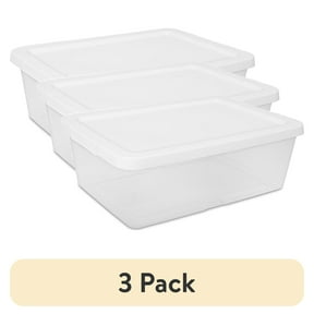 (3 pack) Sterilite 12 Quart Small Storage Bin, Clear Plastic Storage Container with Snap-On Lid, White