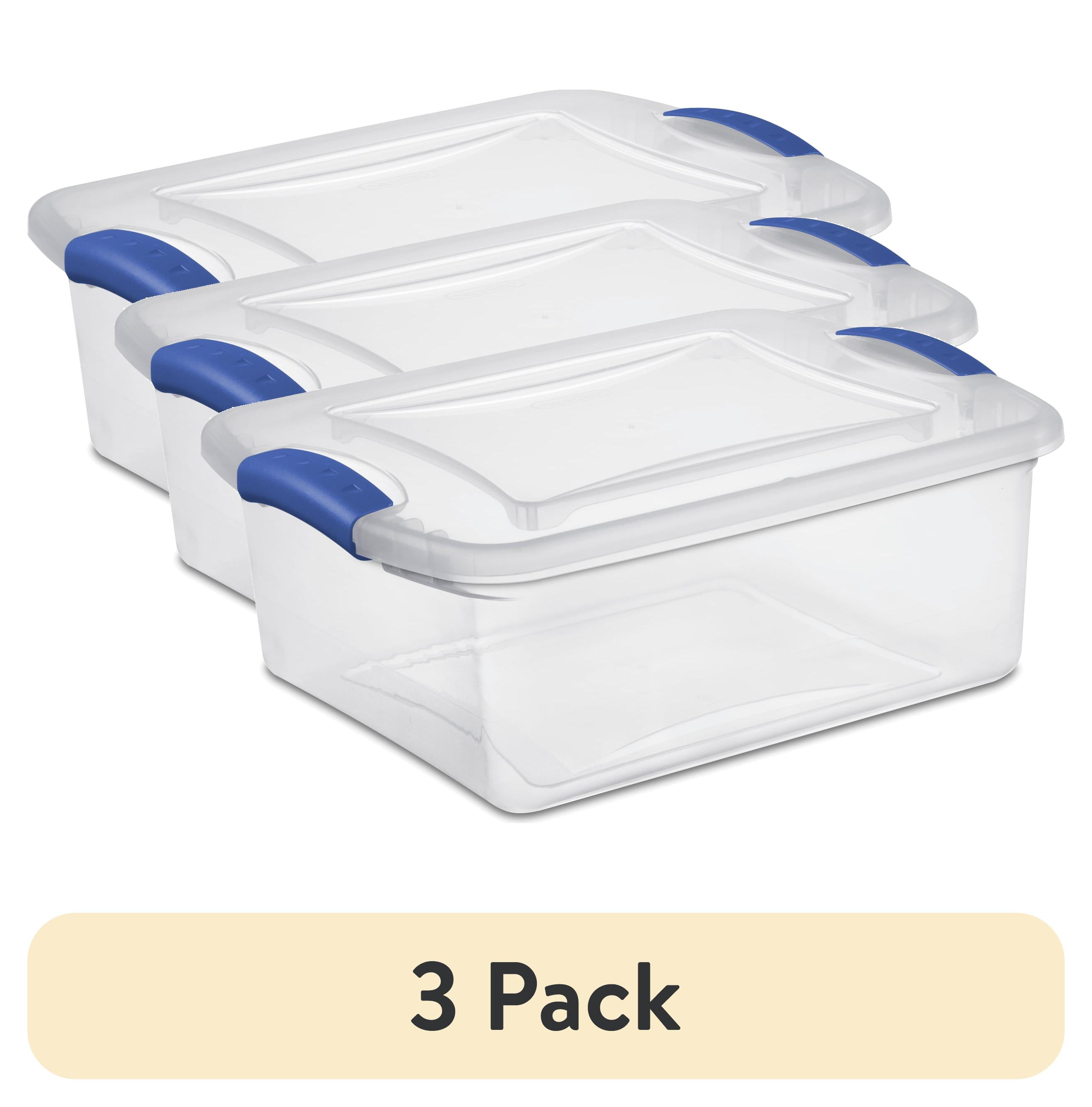 (3 pack) Sterilite 15 Quart Latch Box, Small Clear Plastic Storage Bin with Lid, Blue Latch - Walmart.com