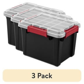 (3 pack) Sterilite Small Gasket Tote, 5 Gallon IP68 WaterProof Plastic Storage Bin with Lid, Gasket Seal and Durable Latches, Black