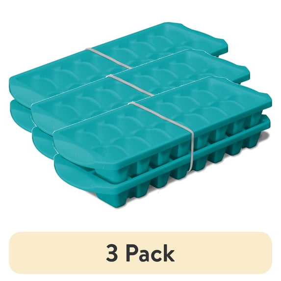 (3 pack) Sterilite, Ice Cube Tray, Set of Two Stacking Ice Cube Trays Plastic, Blue Atoll, plastic, perfect for chilled drink preparation.