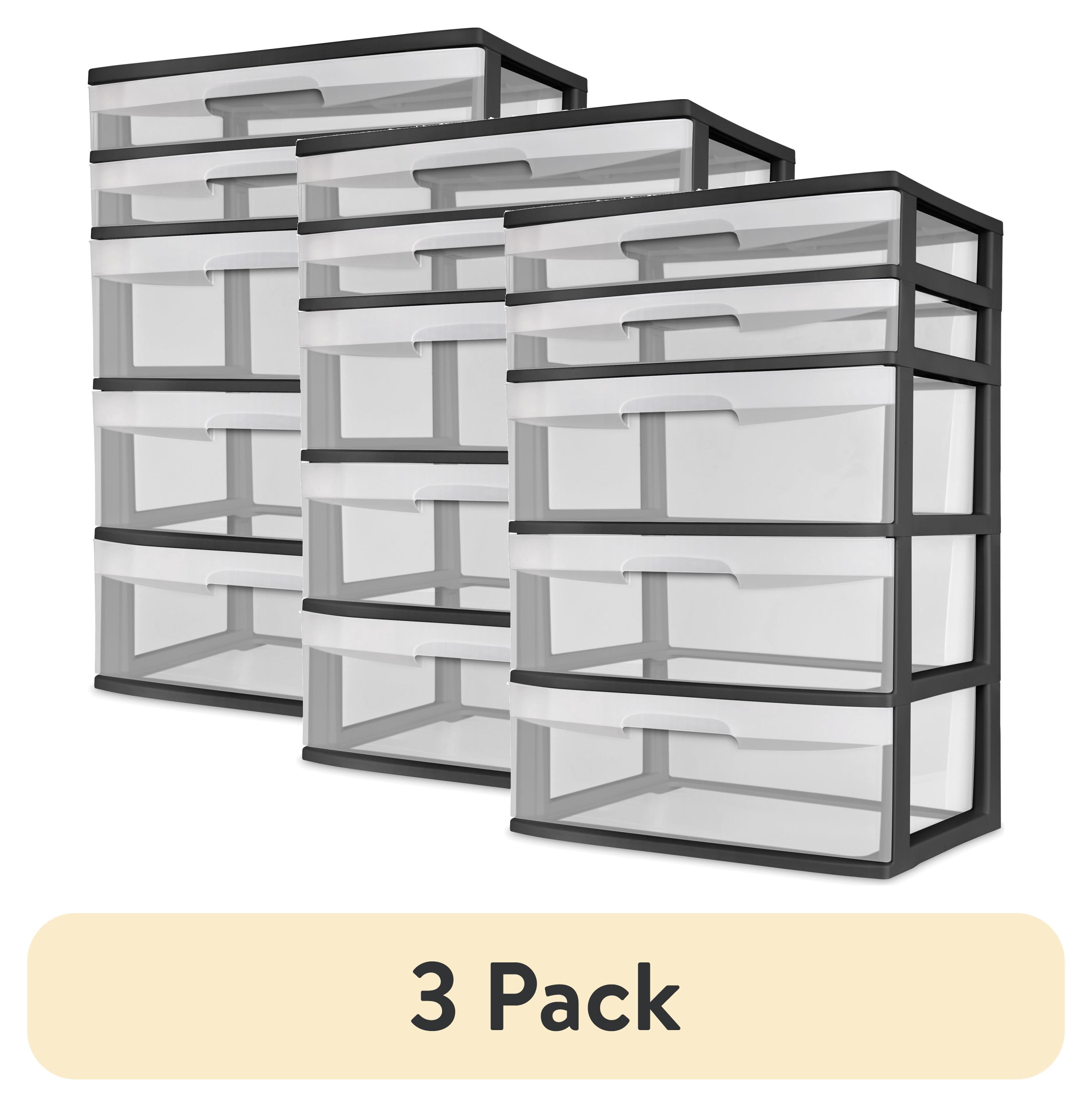 Sterilite Plastic 5 Drawer Wide Tower Black Clear Versatile 