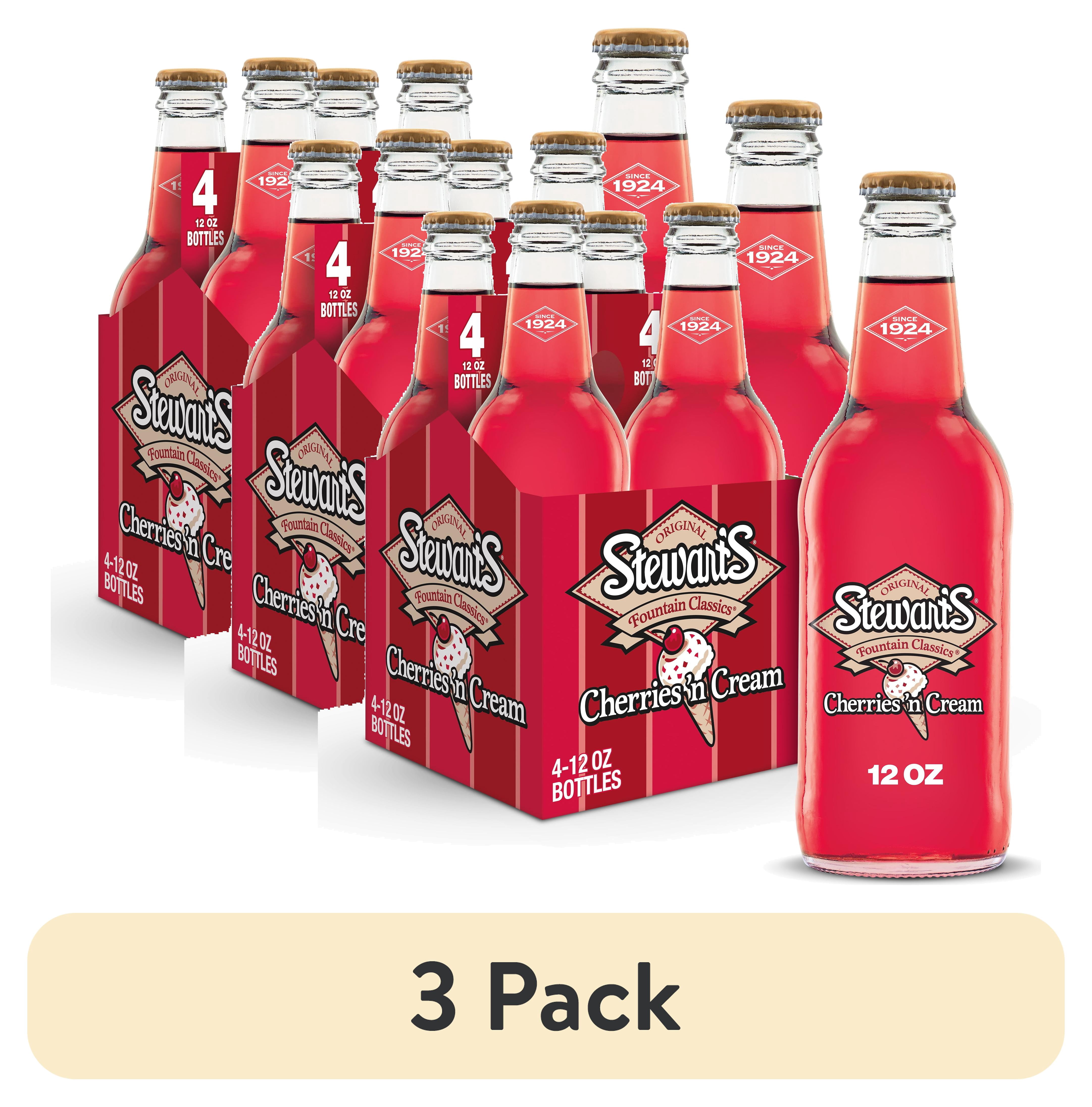 (3 pack) Stewart's Cherries 'n Cream Made with Sugar, 12 fl oz glass bottles, 4 pack