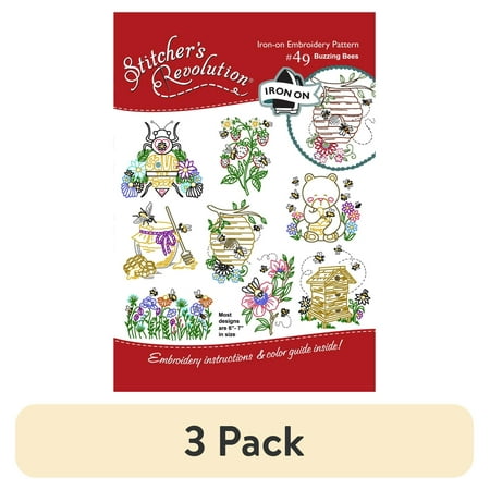 (3 pack) Stitcher's Revolution Brand Buzzing Bees Iron-on Transfer Pattern for Embroidery