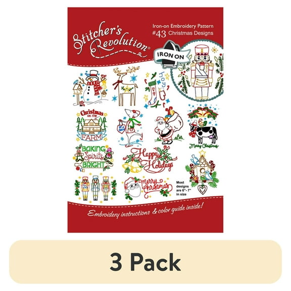 (3 pack) Stitcher's Revolution Christmas Designs Iron-on Transfer Pattern for Embroidery, Stitching, and Painting by Aunt Martha's