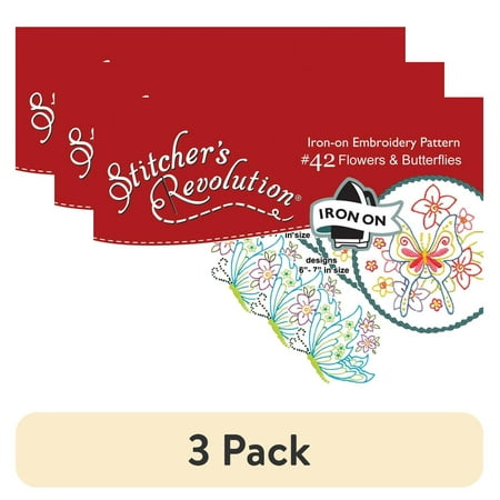 (3 pack) Flowers and Butterflies Iron-on Transfer Pattern for Embroidery by Aunt Martha's & Stitcher's Revolution
