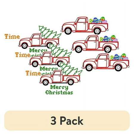 (3 pack) Stitcher's Revolution Retro Red Truck Iron-on Transfer Pattern for Embroidery