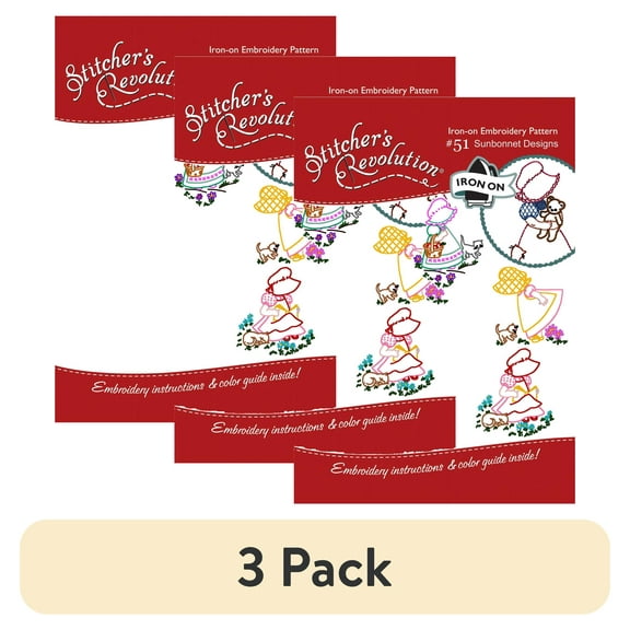 (3 pack) Stitcher's Revolution Brand Sunbonnet Iron-on Transfer Pattern for Embroidery