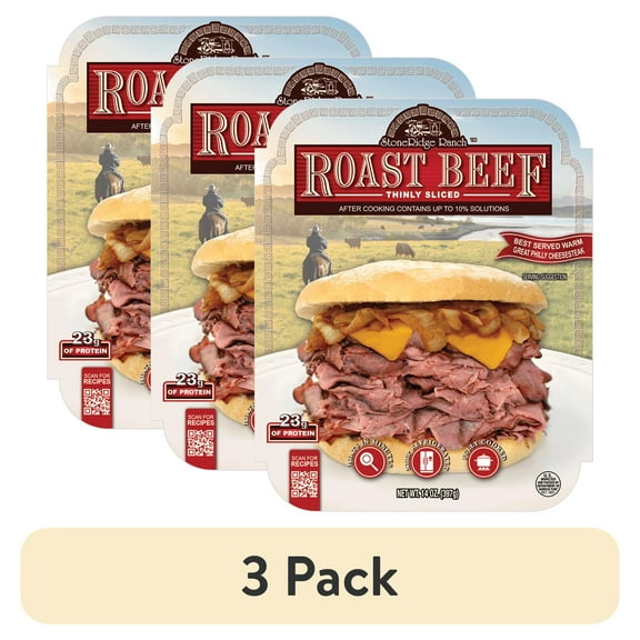 (3 pack) StoneRidge Ranch Thinly Sliced Roast Beef - 14oz USDA-Inspected Beef - Fully Cooked