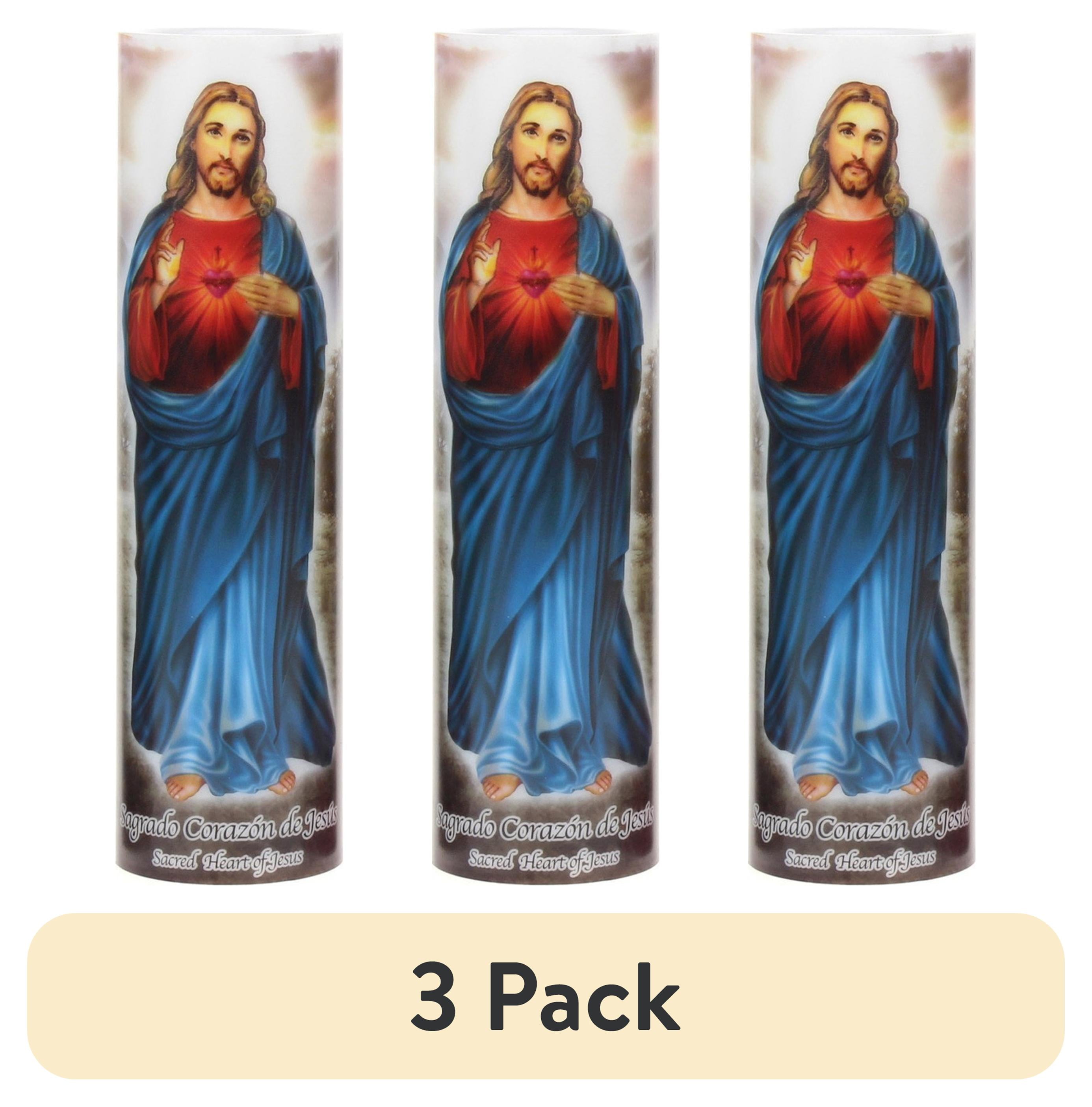 (3 pack) Stonebriar Flameless LED 8" Multi-color Religious Prayer Pillar Candle with Automatic Timer