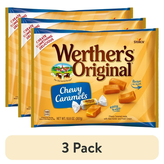 (3 pack) Werthers Original Chewy Caramel Baking Candy, 10.8 oz Premium Baking Ingredients for Cookies, Brownies, Cakes & Desserts