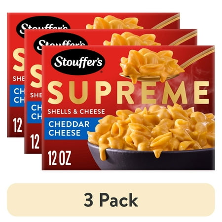 (3 pack) Stouffer’s Macaroni and Cheese Meal, Supreme Shells and Cheese, Cheddar Cheese Sauce, Boxed Mac and Cheese Pasta Dinner Kit, 12 oz