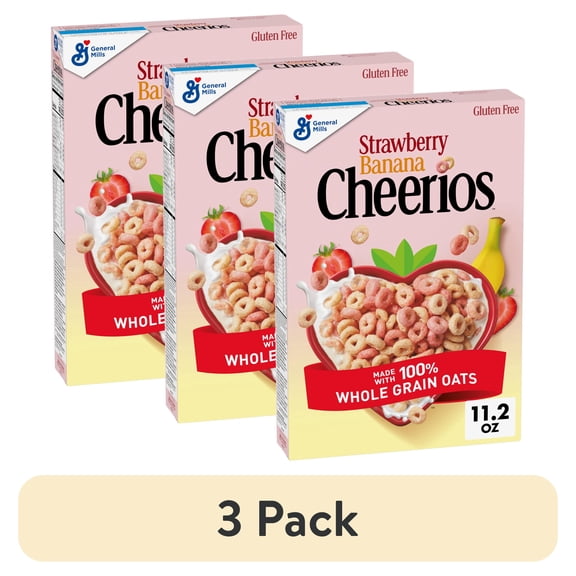 (3 pack) Strawberry Banana Cheerios, Heart Healthy Gluten Free Breakfast Cereal, Made with Whole Grain Oats, 11.2 oz