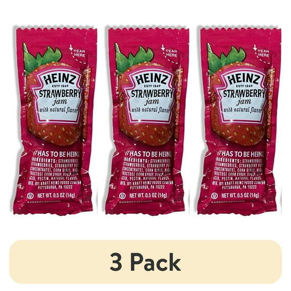 (3 pack) Strawberry Jam Single Serve Packets | .5 Ounce Pouch | Pack of 50