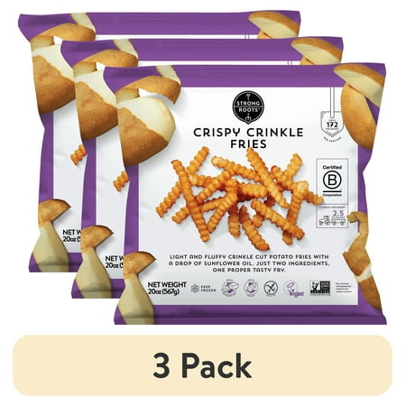 (3 pack) Strong Roots Crispy Crinkle Cut Fries, 20 oz (Frozen)