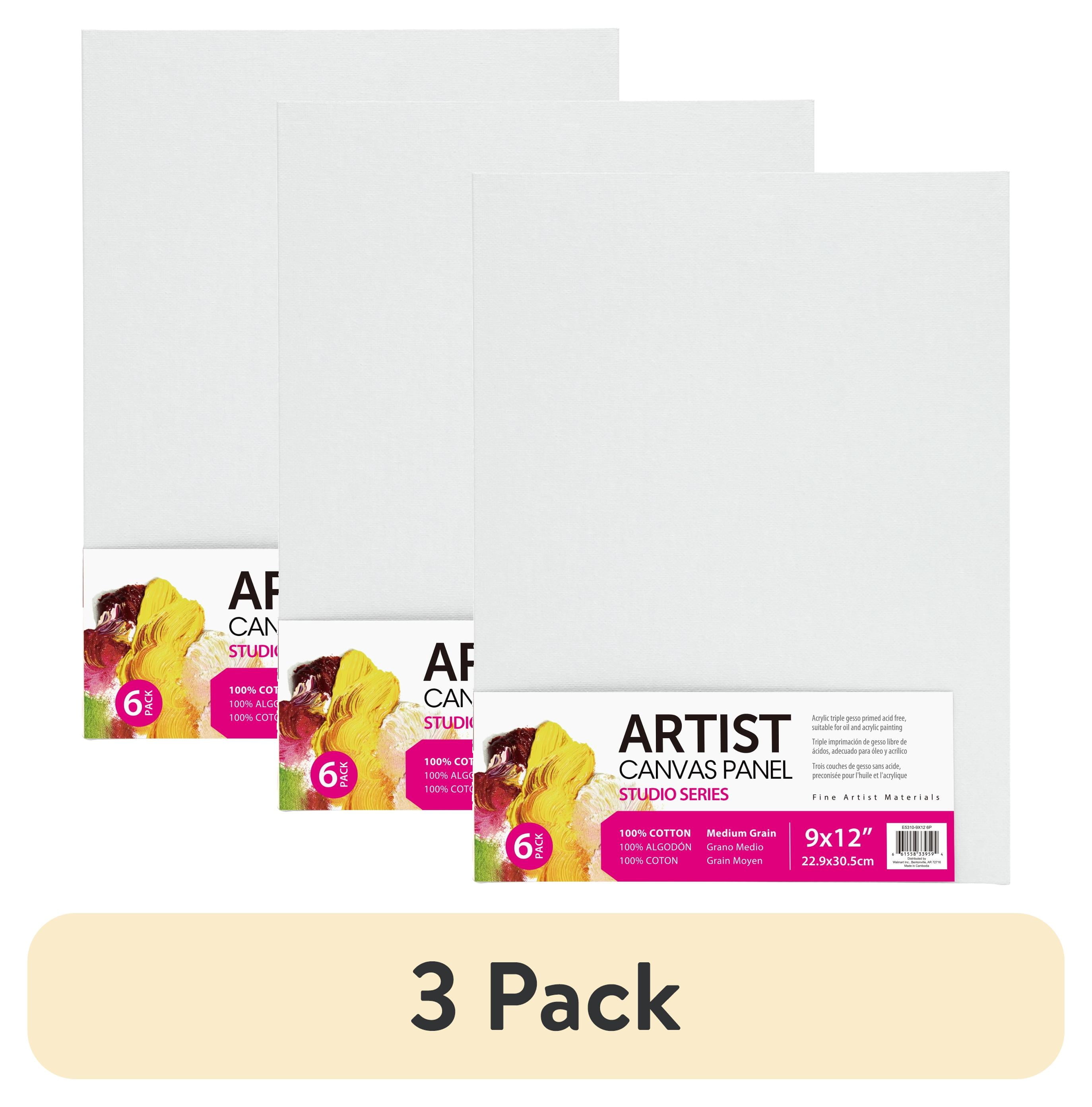 (3 pack) Studio Canvas Panel, 100% Cotton Acid Free White Canvas, 9"x12", 6 Pieces, Academic Canvas, Great Chioce for Beginners and Hobbyists of All Skill Levels.
