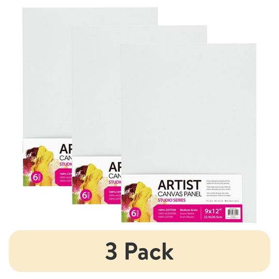 (3 pack) Studio Canvas Panel, 100% Cotton Acid Free White Canvas, 9"x12", 6 Pieces, Academic Canvas, Great Chioce for Beginners and Hobbyists of All Skill Levels.