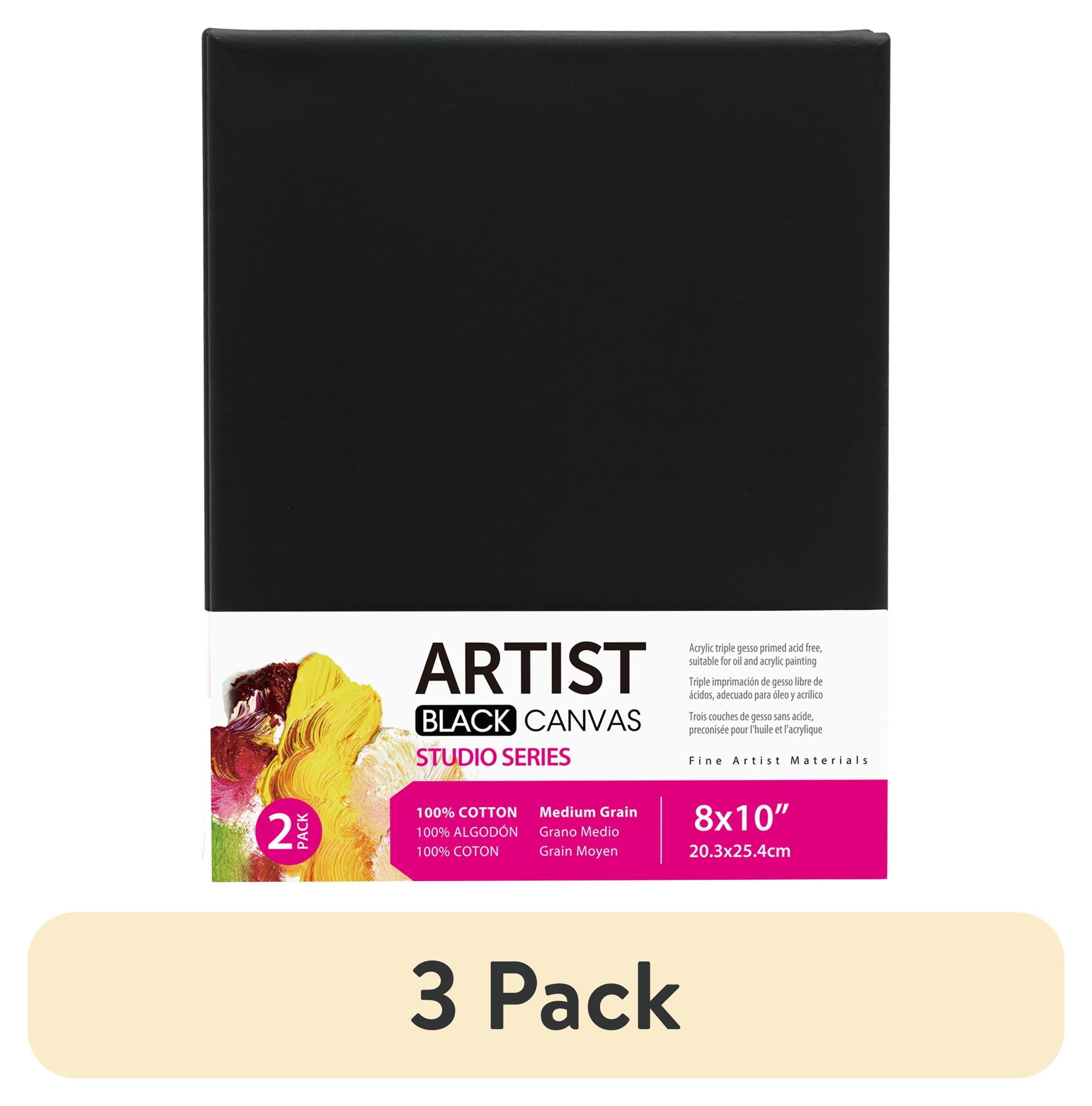 (3 pack) Studio Stretched Canvas, 100% Cotton Acid Free Black Canvas, 8"X10", 2 Pieces, Academic Canvas, Great Chioce for Beginners and Hobbyists of All Skill Levels.