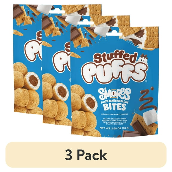 (3 pack) Stuffed Puffs Smores Bites - Chocolate filled marshmallow coated in graham crackers